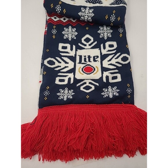 Miller Lite Beer Knit Holiday Scarf Ugly Christmas Sweater Theme w/ Reindeer - Picture 5 of 11